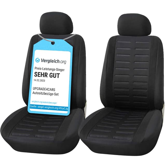 Upgrade4cars Autositzbezüge Set für die Vordersitze | Auto-Schonbezüge Universal Schwarz Auto-Sitzbezug Sommer Winter | Autozubehör Innenraum Deko | Geschenke für Frauen und Männer Schwarz Vordersitze 🚗🌟