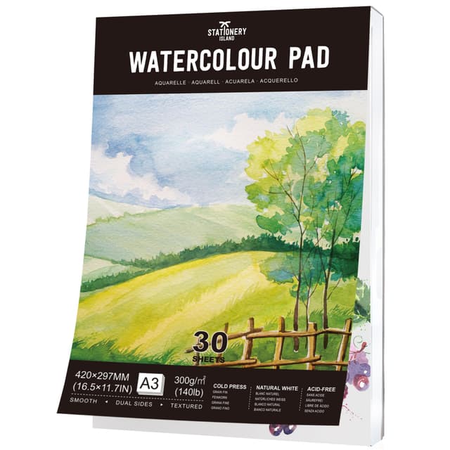 🎨 Stationery Island Aquarellpapier A3 300g, 30 Blatt Aquarellblock A3 🖌️