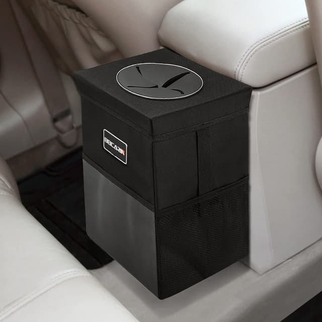 🚗🗑️ Beicarin Polyester Auto-Mülleimer mit Deckel - Auto-Müllsack mit Aufbewahrungstaschen 🚗🗑️
