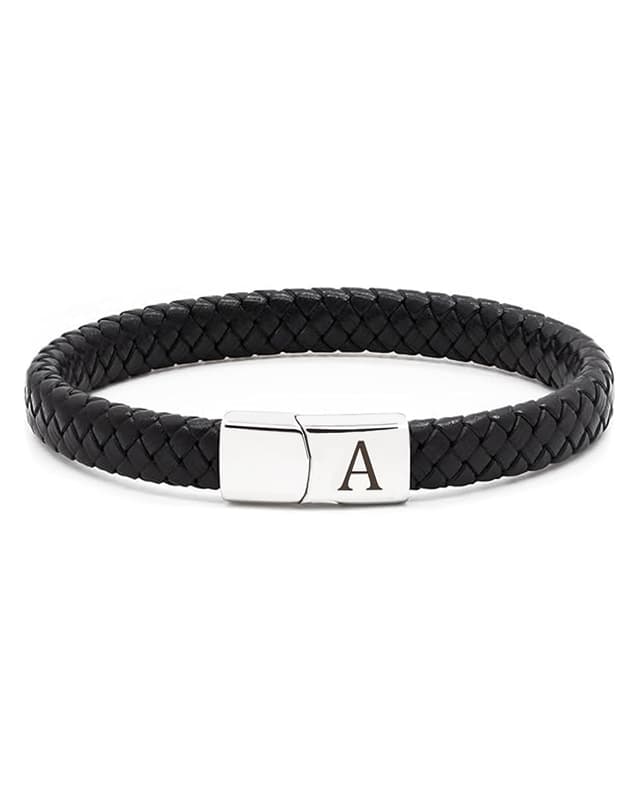 TOLOWOBK Lederarmband Herren Armband mit Buchstaben Personalisiert Gravur A-Z Buchstabe Armband Männer Schwarz 🎁
