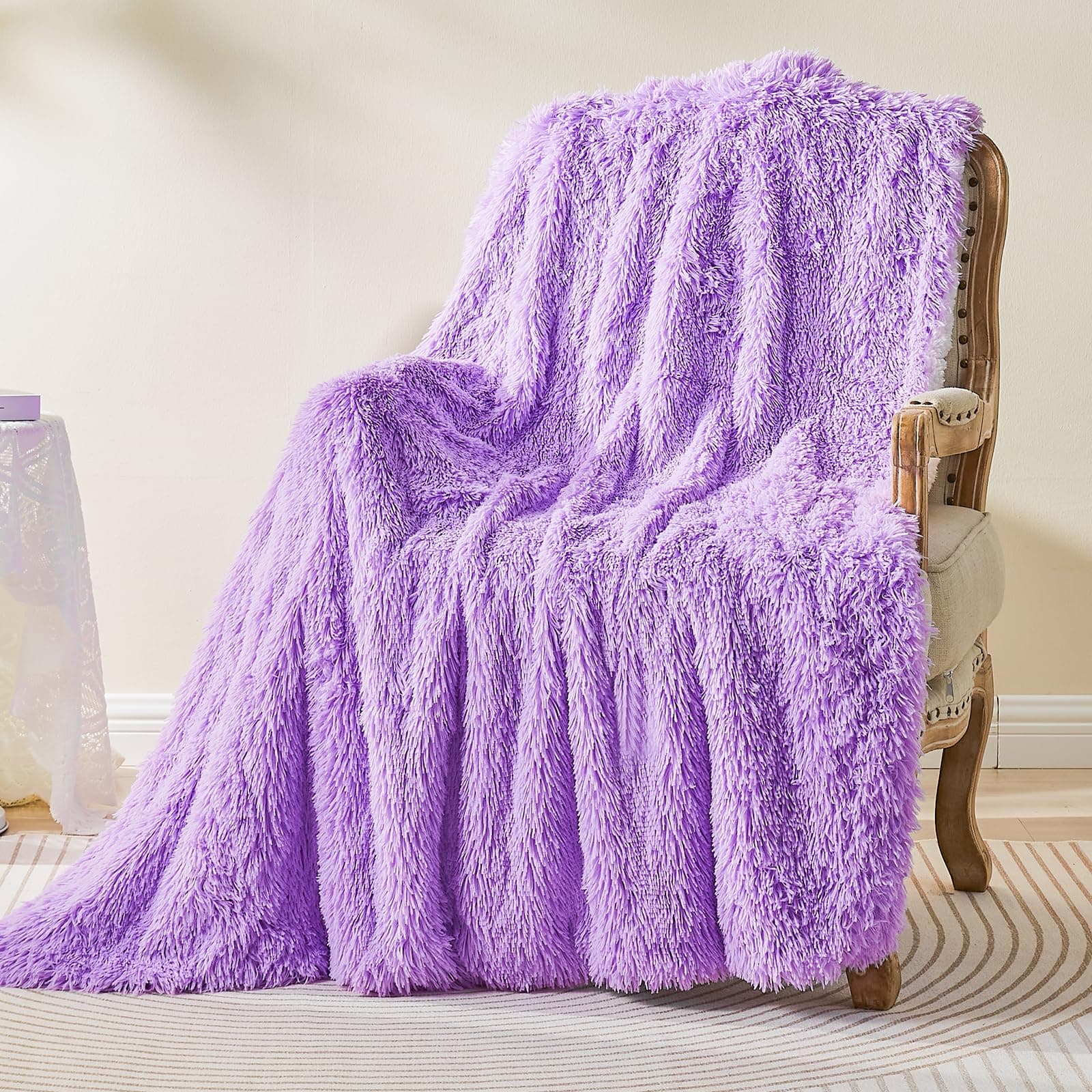EMME Faux Kuscheldecke Flauschig, Felldecke, Pelz Wolldecke (Lila, 130 x 150 cm)