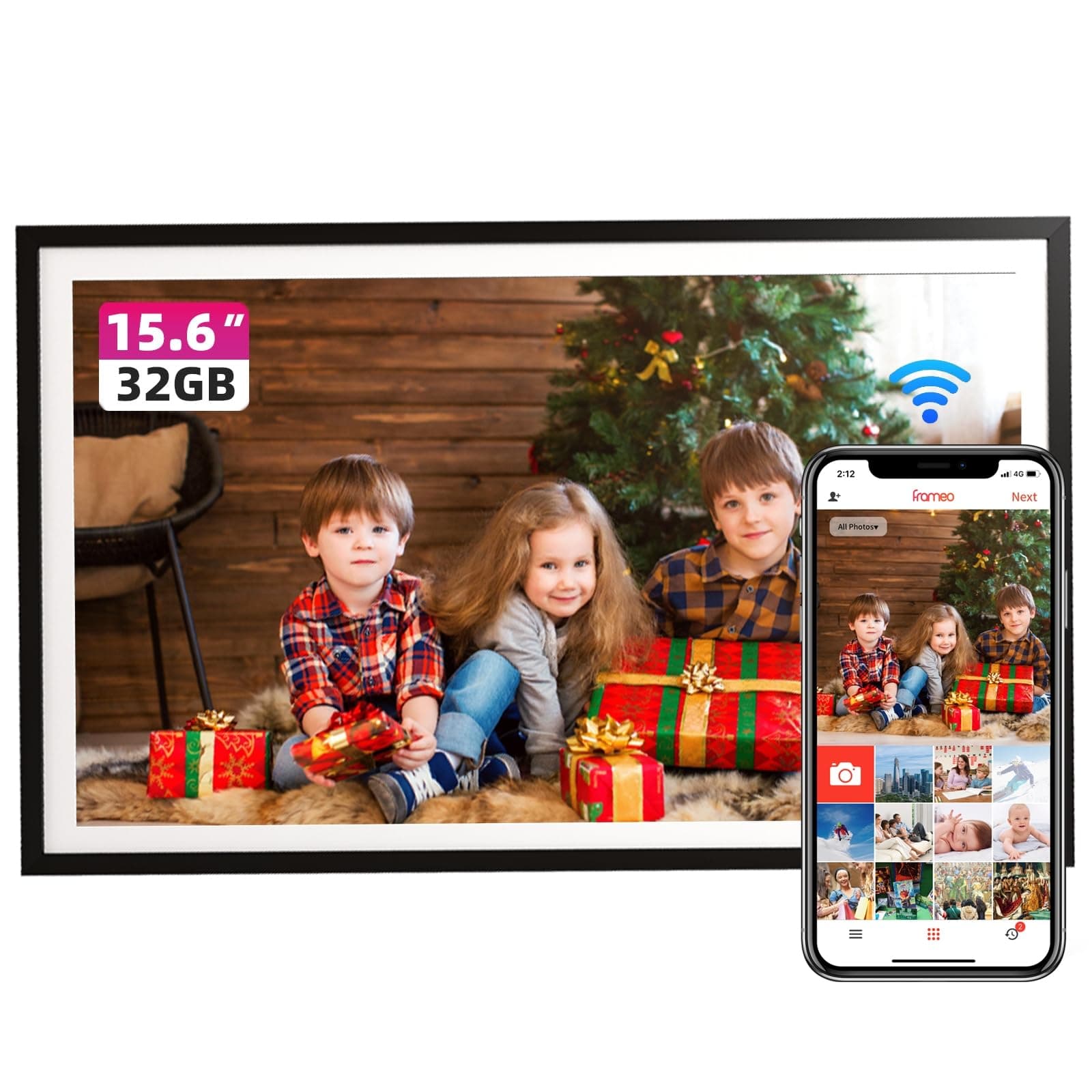 🖼️ FRAMEO Digitaler Bilderrahmen 15,6 Zoll FHD Touchscreen Schwarz WLAN 🌟