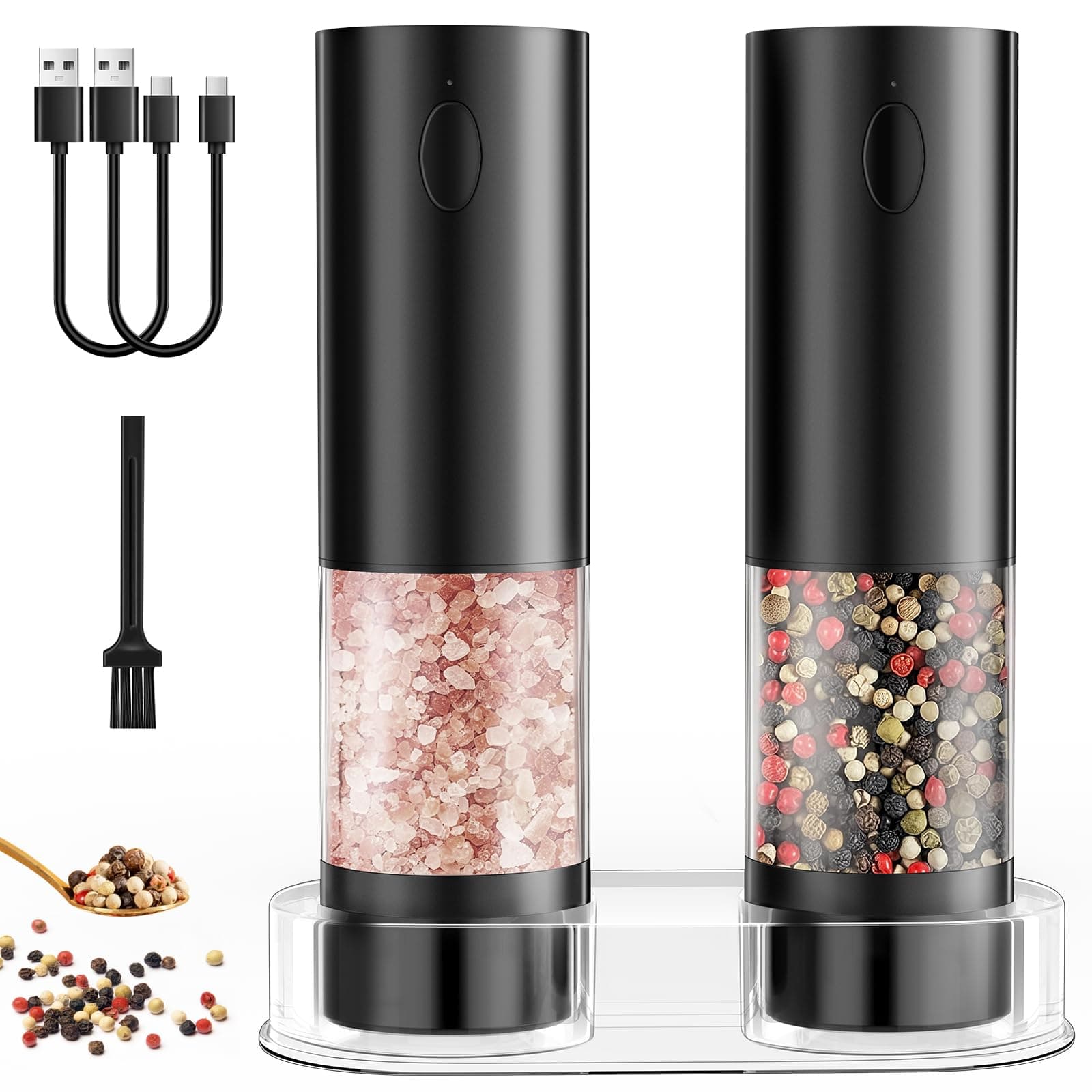 🌶️🧂 Salz und Pfeffermühle Elektrisch 2er Set - Wiederaufladbar & LED Licht