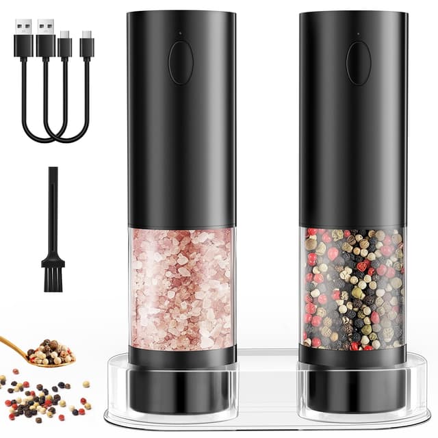 🌶️🧂 Salz und Pfeffermühle Elektrisch 2er Set - Wiederaufladbar & LED Licht