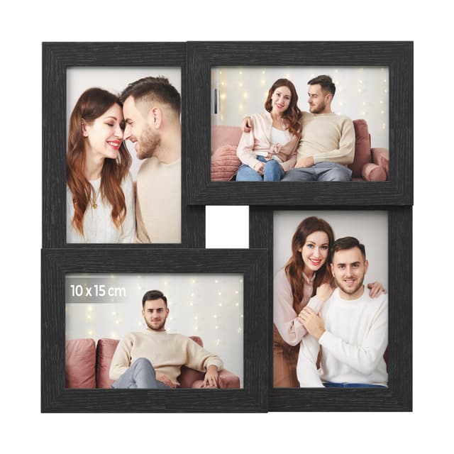 🖼️ SONGMICS Bilderrahmen Collage für 4 Fotos, 10 x 15 cm, Schwarze Holzmaserung