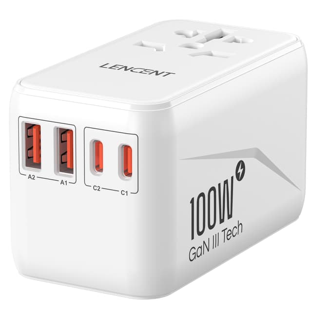 LENCENT GaN3 Reiseadapter 100W mit QC4,0 und PD3,0 - Weltweiter Wall Charger