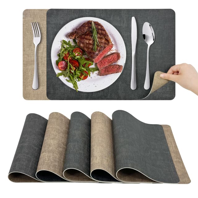 🌟 KüchenBoss Platzsets Abwaschbar Tischsets Abwaschbar: Platzdeckchen 6er Set Hitzebeständig Tischset rutschfest Doppelseitigen Platzset (Grau Aprikose) 43x30cm 🍽️