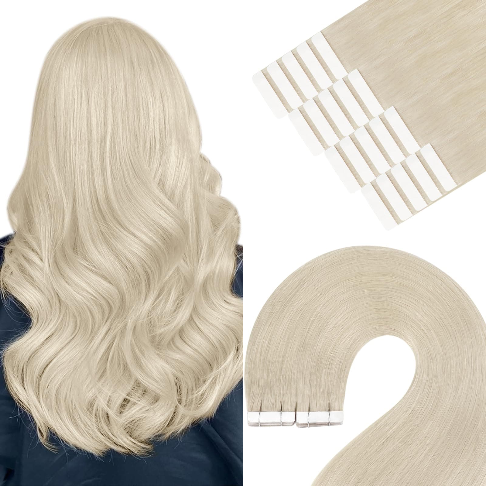 YoungSee Tape Extensions Echthaar Platinblond 🌟 30cm Tape Haarverlängerung