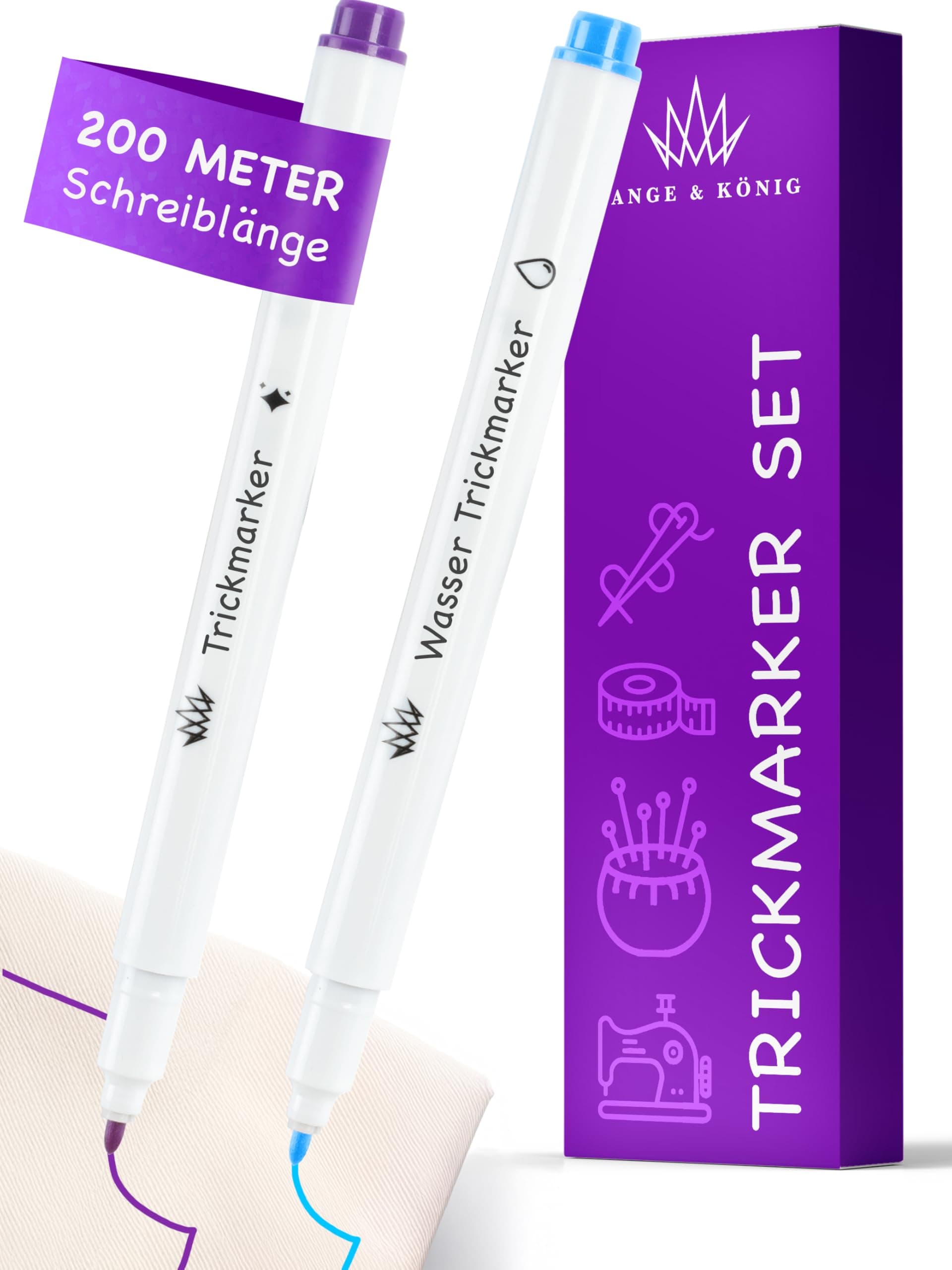🧵🪡 Lange & König® Trickmarker Set Selbstlöschend & Wasserlöslich [200m Schreiblänge]
