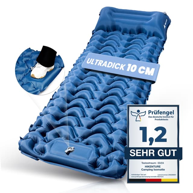 🏕️ HIKENTURE Isomatte Selbstaufblasend, 10cm hoch Camping Isomatte Kleines Packmaß 🏞️