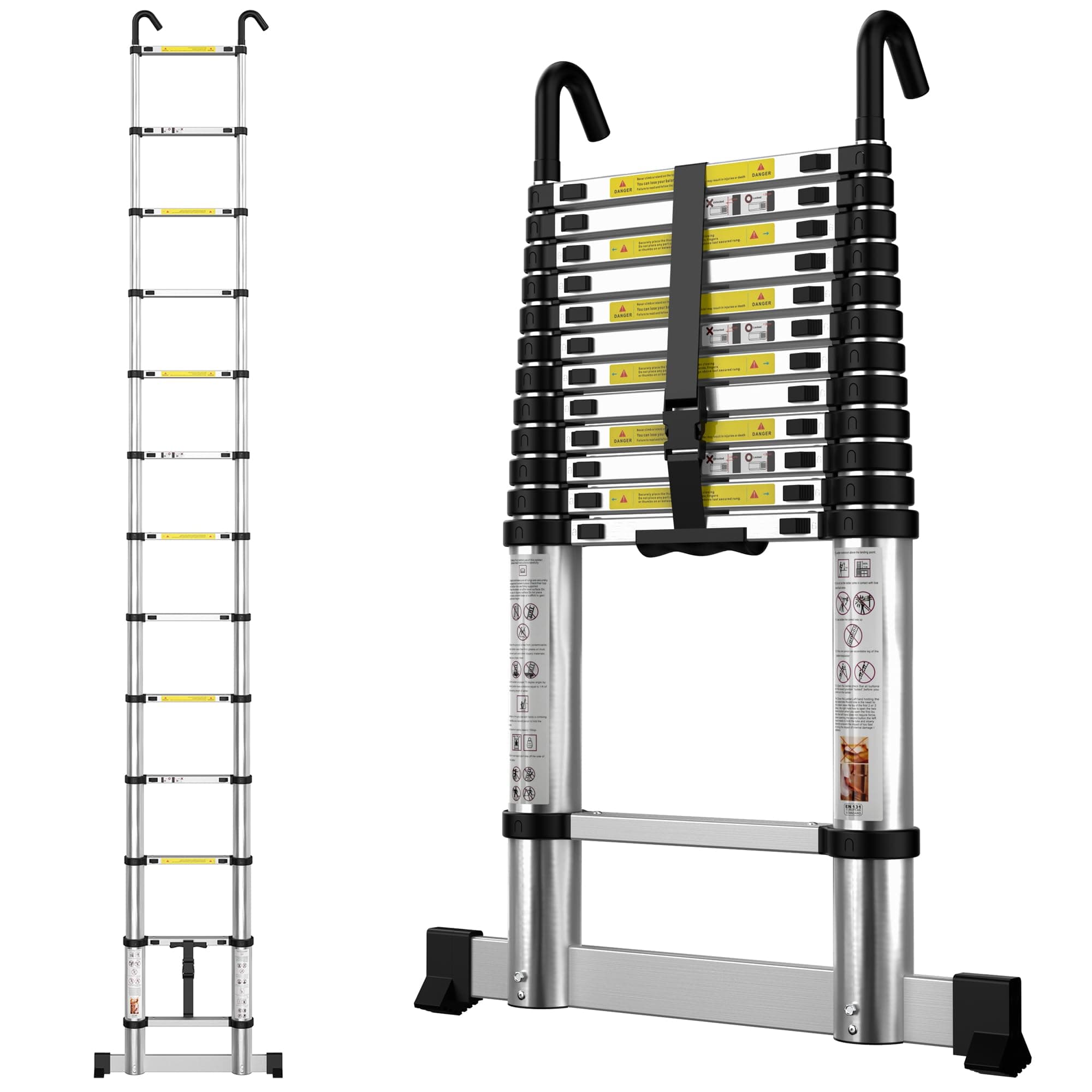 Gymount Teleskopleiter 3,8 m 🌟 Leiter Ausziehbar mit Stabilisator und Abnehmbaren Haken