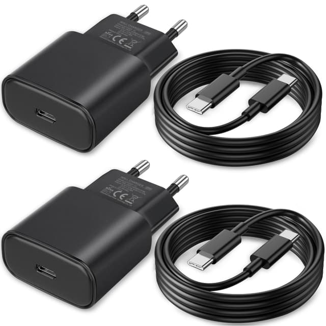 🔋📱 25W USB C Ladegerät & Ladekabel Deal für Samsung Galaxy S25 S24 S23 S22 S21 Ultra S20fe A56 A55 A54 A53 A52 A51 A50 A33 A22 A16 A13/Tablet,2Pack 2M Schnellladekabel mit Schnellladegerät Schwarz 📱🔋