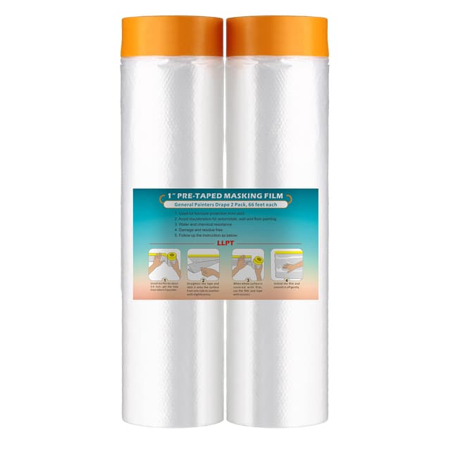 LLPT Abdeckfolie Klebeband mit Folie | 2 Rollen | Transparent Abdeckfolie Selbstklebende Malerfolie Malerband