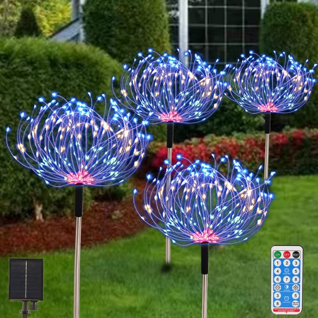 Solar Gartenleuchten für den Außenbereich 4er-Pack 480 LED Feuerwerk Landschaftspfad