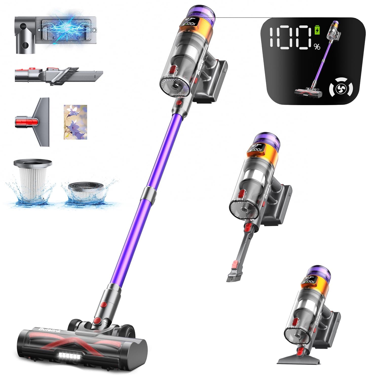 Bulelink Akku Staubsauger 45KPA/550W/70Mins mit OLED Smart Screen 🌟