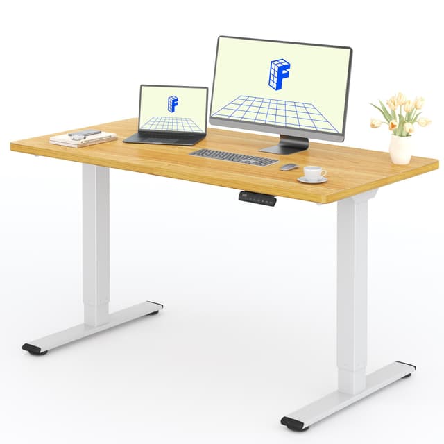 🌟ANGEBOT🌟 FLEXISPOT Höhenverstellbarer Schreibtisch mit Doppelmotoren - Ahorn/Weiß 140x80cm