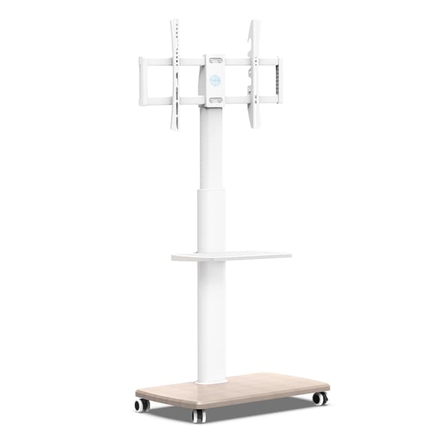 📺 FITUEYES TV Bodenständer Rollbar mit Holzablage ⬆️⬇️ TV Standfuß 🔄 TV Ständer Fernsehstand 🎚️ für 32 bis 70 Zoll Flachbildschirm bis zu 40kg. Max. VESA. 400*600 Weiß