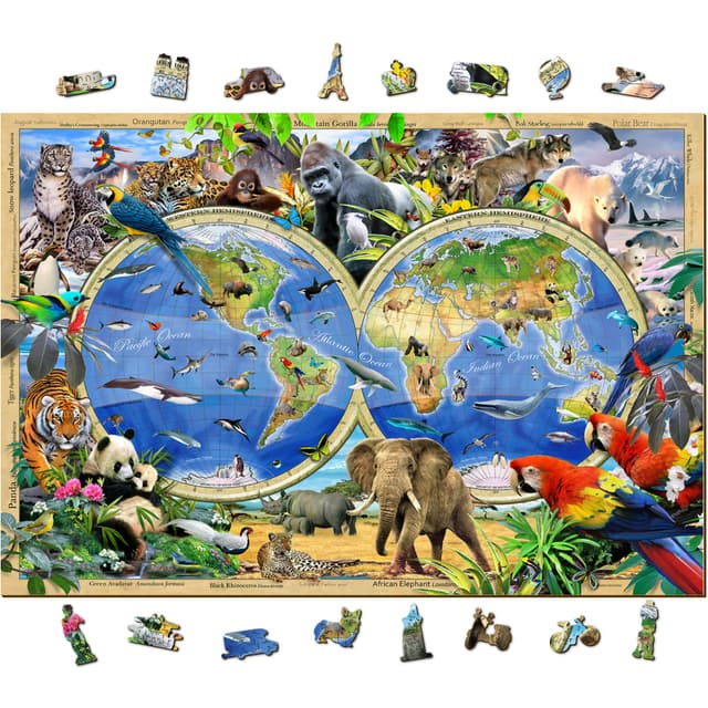 WOODEN.CITY Holzpuzzle 1000 Teile: Karte des Tierreichs von Howard Robinson 🧩🦁🌍
