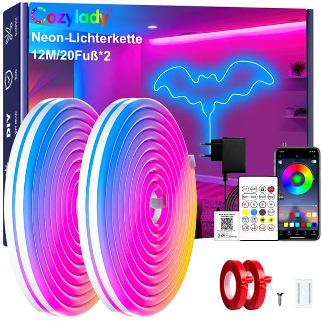 Cozylady 12M(2 Rollen 6M) RGB Neon LED Strip 🌟 Flexible Streifen für Schlafzimmer & Außendekoration