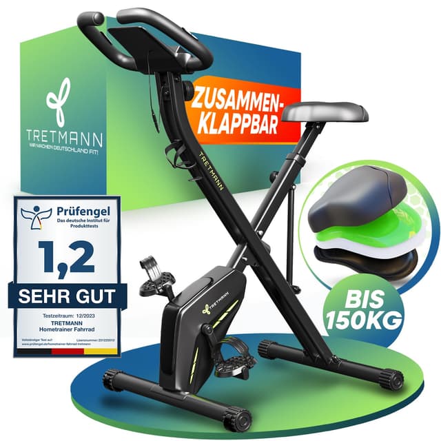 🚴‍♂️ Tretmann Hometrainer Fahrrad Klappbar Set - Extra Bequem & Leise - [RelaxFoam] bis 150KG Belastbar Ergometer Fahrrad
