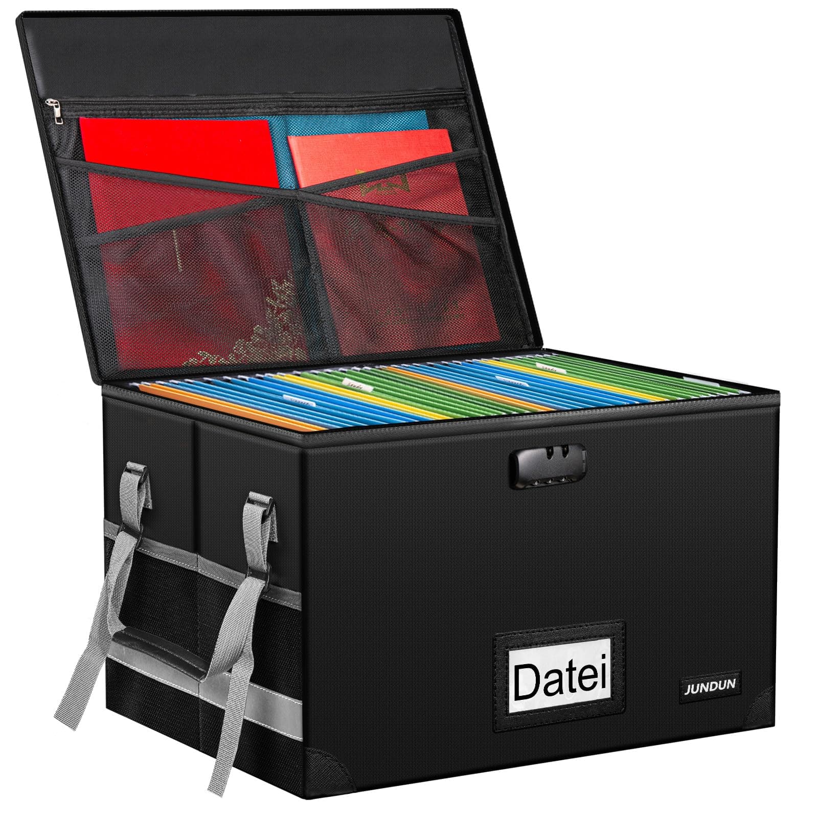 🔒📁 JUNDUN Akten Organizer Box mit Schloss - Feuerfeste Dokumentenbox