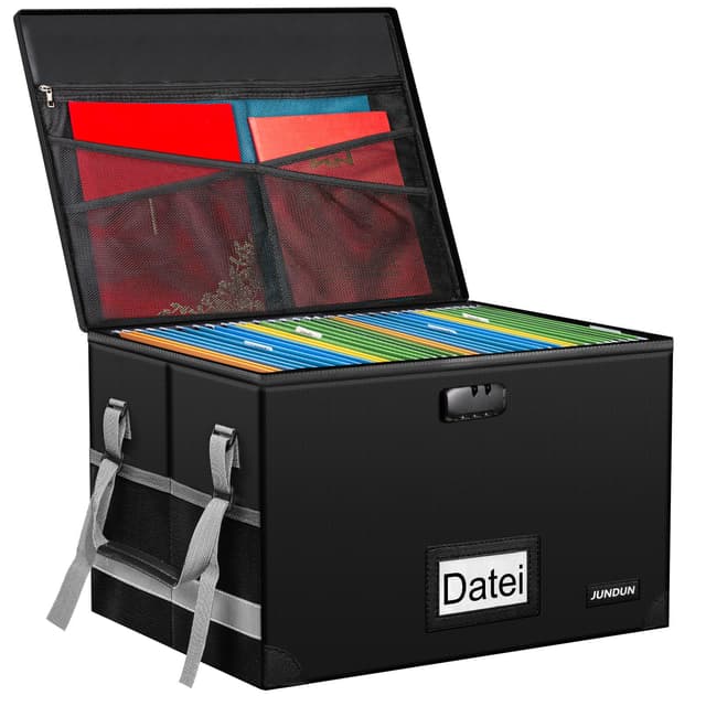 🔒📁 JUNDUN Akten Organizer Box mit Schloss - Feuerfeste Dokumentenbox