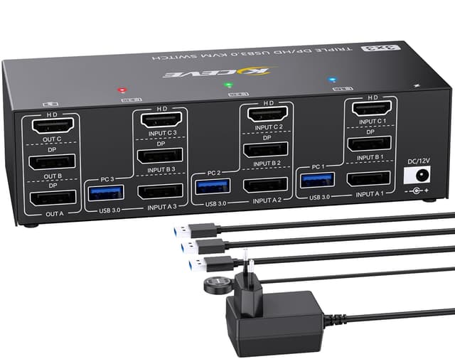KVM Switch 3 PC 3 Monitore 8K@60Hz 4K@144Hz