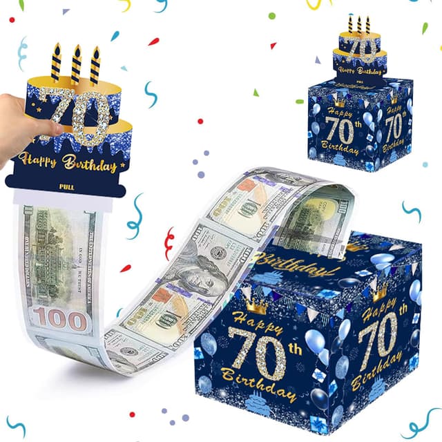 70. Geburtstag Geldgeschenkbox Überraschungsbox Blau Gold DIY