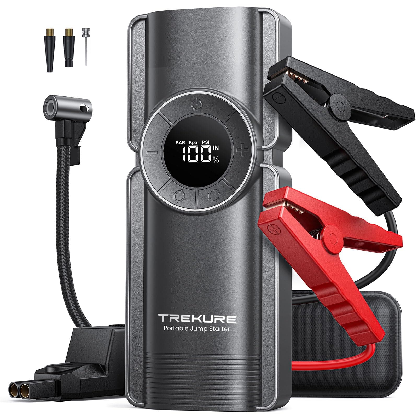 TREKURE Starthilfe Powerbank mit Kompressor, 150PSI 4000A Auto Starthilfe Powerbank für 8.5L Benzin und 8.0L Dieselmotor