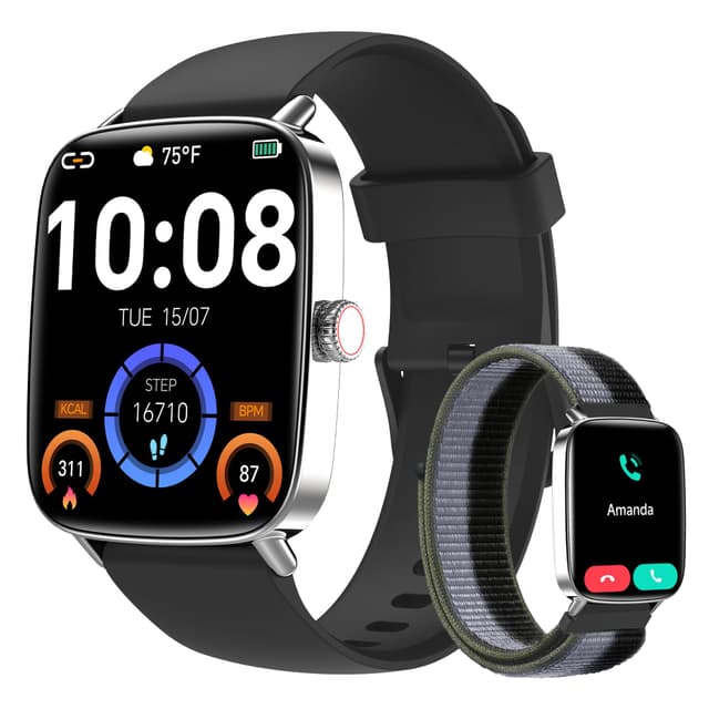 Yoever Smartwatch Herren Damen mit Telefonfunktion - 1.85" Fitnessuhr Herren mit Herzfrequenz SpO2 Schlafmonitor, 110+ Sportmodi Schrittzähler Uhr, IP68 Wasserdicht Smart Watch für Android iOS 1,85 Zoll Schwarz 🌟📱⌚️