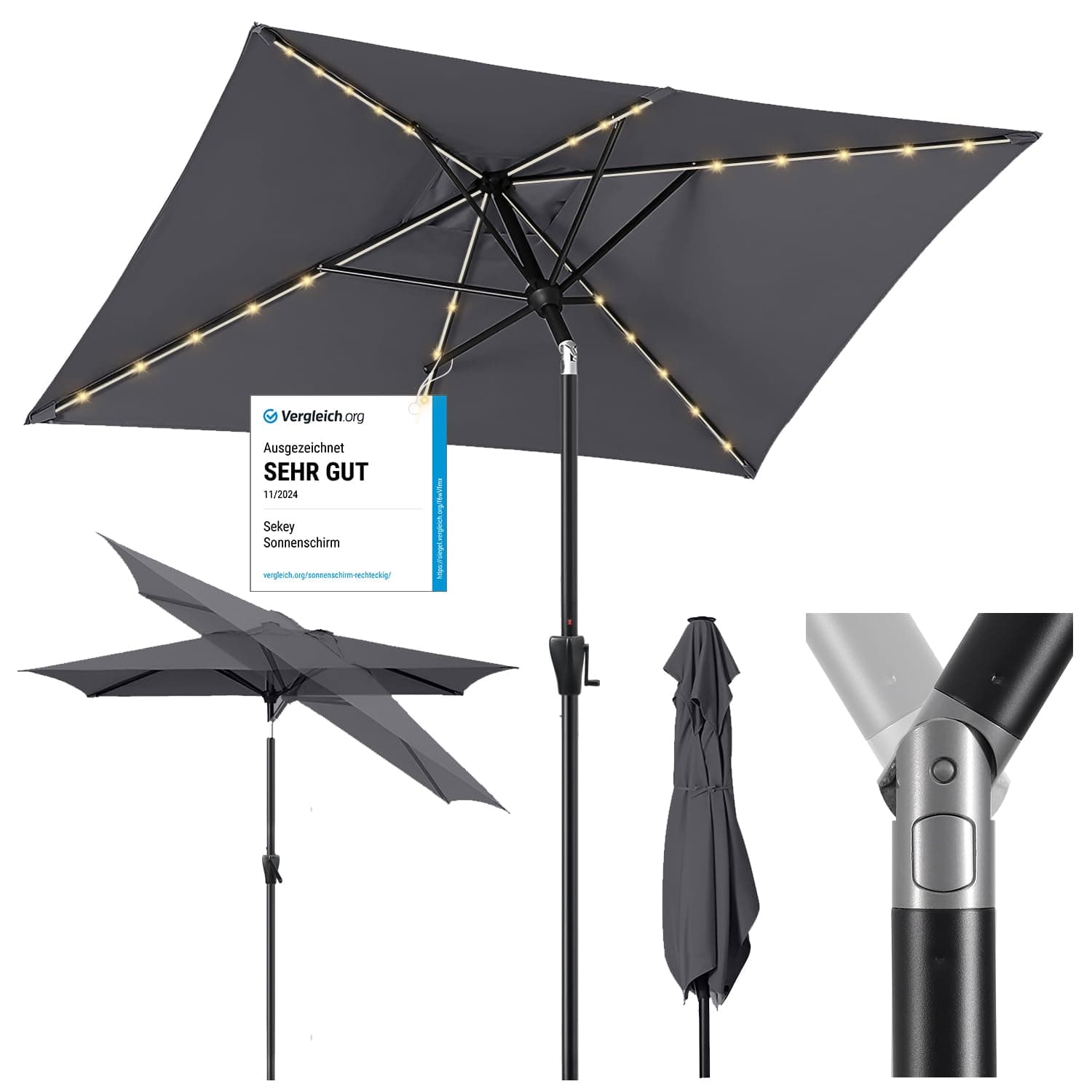 Sekey Aluminium Solar-Sonnenschirm mit LED-Beleuchtung 200 × 300 cm 🌞🌿