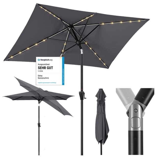 Sekey Aluminium Solar-Sonnenschirm mit LED-Beleuchtung 200 × 300 cm 🌞🌿