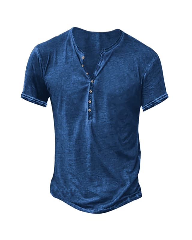 👔 Herren Langarm/Kurzarm Henley Shirt - Vintage Casual Hemd 3XL 1-blau