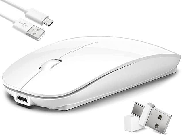 LEAPEST Kabellose Maus für Laptop, Bluetooth-Maus mit DREI Modi (Bluetooth 5.2+ USB-A & USB-C Empfänger) - Kompatibel mit TypeC & USB Port Geräten/MacBook Pro/Air/Mac/iPad/Chromebook/Computer, weiß ⭐⭐⭐