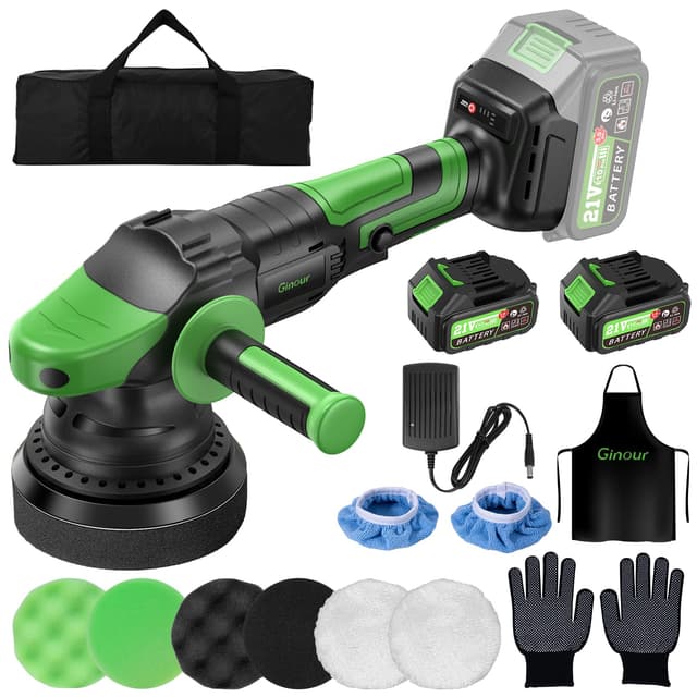 🔥 Ginour Poliermaschine Akku 21V mit 2x3Ah Akkus, 900W Bürstenlosen Motor! ⚙️