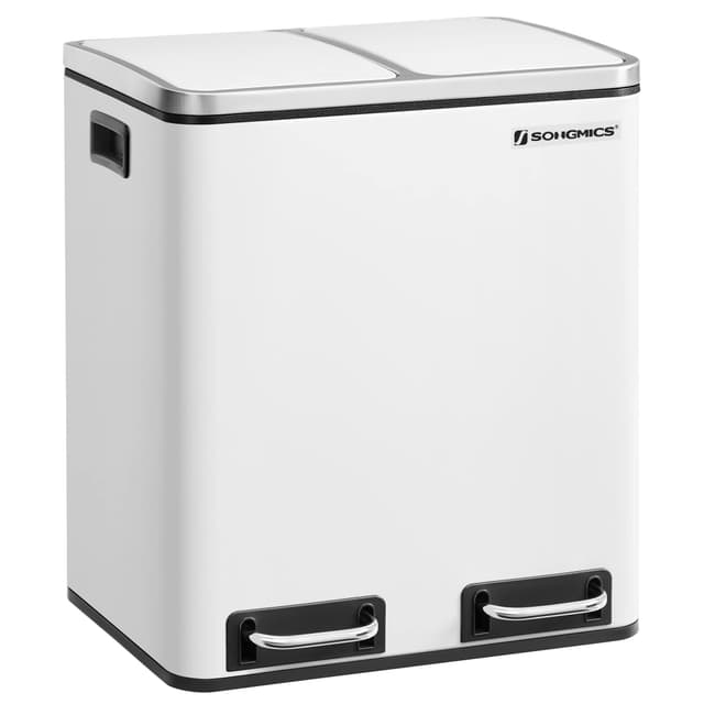 🗑️ SONGMICS Mülleimer Küche: 2 x 15 Liter, Mülltrennsystem 2 Fächer, wolkenweiß LTB30WT 🌿