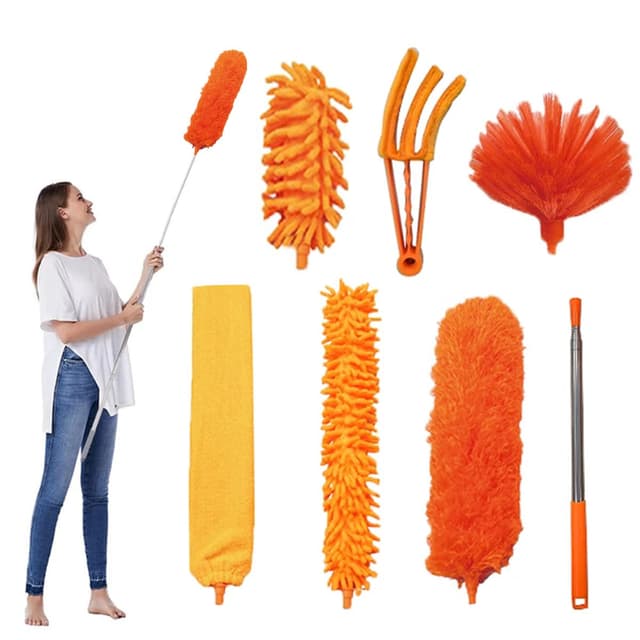 🕸️🧹 FumyFumy Staubwedel Teleskop Lang Ausziehbar 2.6m 7Pcs Orange 🕸️🧹