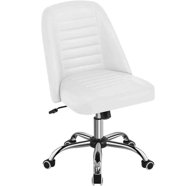 🌟 Yaheetech Bürostuhl ohne Armlehne - Weiß Metall, Kunstleder - Ergonomischer Drehstuhl