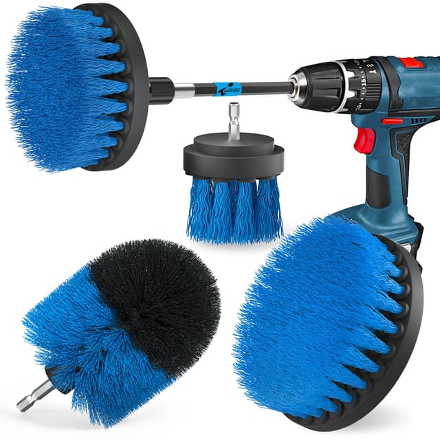 Holikme Bürstenaufsatz Bohrmaschine Set, 5 Stück Bürstenaufsatz Akkuschrauber Bürste Drill Brush, Blau
