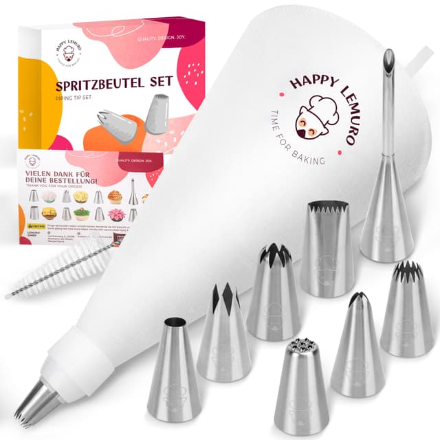 🍰🎉 Happy Lemuro Profi Spritzbeutel mit Tüllen | Backzubehör Set 1 🎂🍪