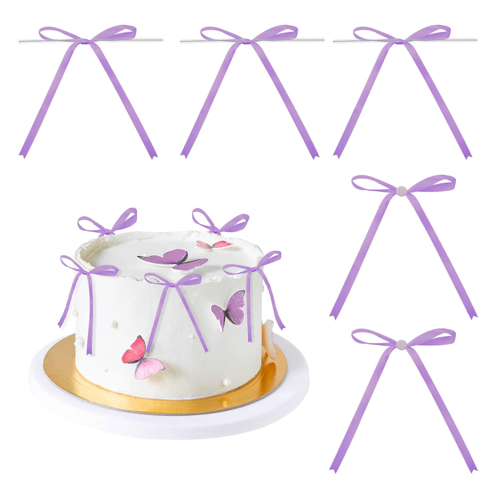 🎁 G2PLUS 30 Stück Lila Torten Schleifen - Selbstklebend und Stabil! 🎀