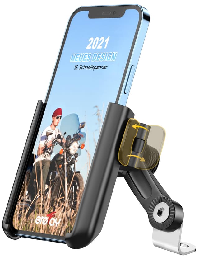 🏍️ Grefay Motorrad Handyhalterung mit Schnellverschluss - 360° Drehung - Universal für 3,5-7,0 Zoll Smartphones