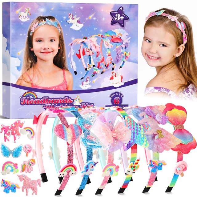 Pourbibi Einhorn Geschenke für Mädchen - Haarreifen Mädchen Bastelset Kinder 4 Jahre