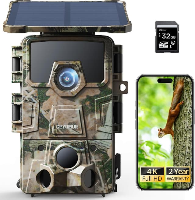 CEYOMUR Solar Wildkamera 4K 30fps, 60MP Wi-Fi 6 Wildkamera 📸