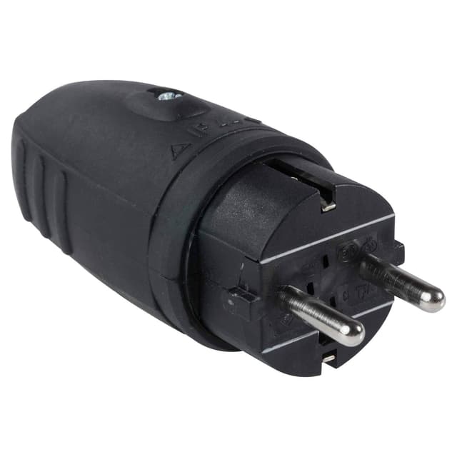 🔌 as - Schwabe Gummistecker Schutzkontaktstecker mit doppeltem Schutzkontakt, Leitungen bis max. 2,5mm² - für den Außenbereich geeignet, 230V, 16A, IP44, Schwarz, Made in Germany, 60410 Stecker Schwarz