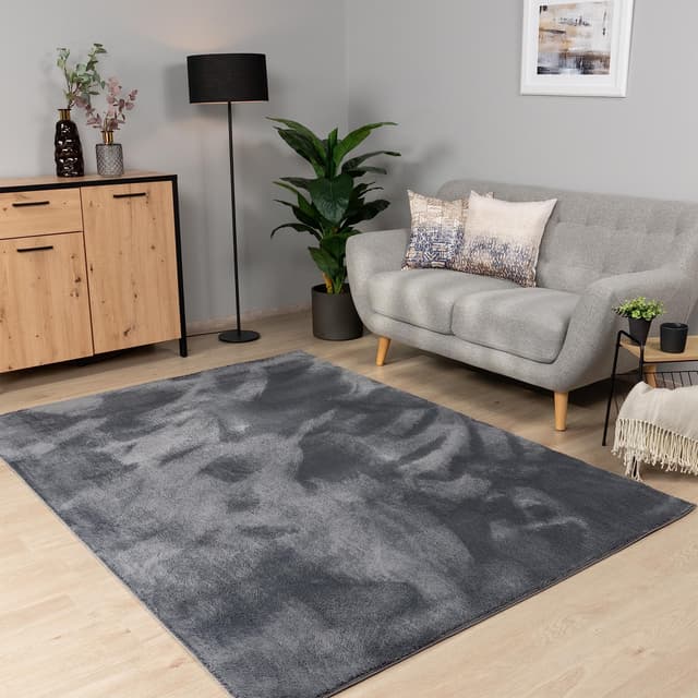 Paco Home Teppich Wohnzimmer Schlafzimmer Kurzflor Waschbar 120 cm Rund Anthrazit 🏡🛏️