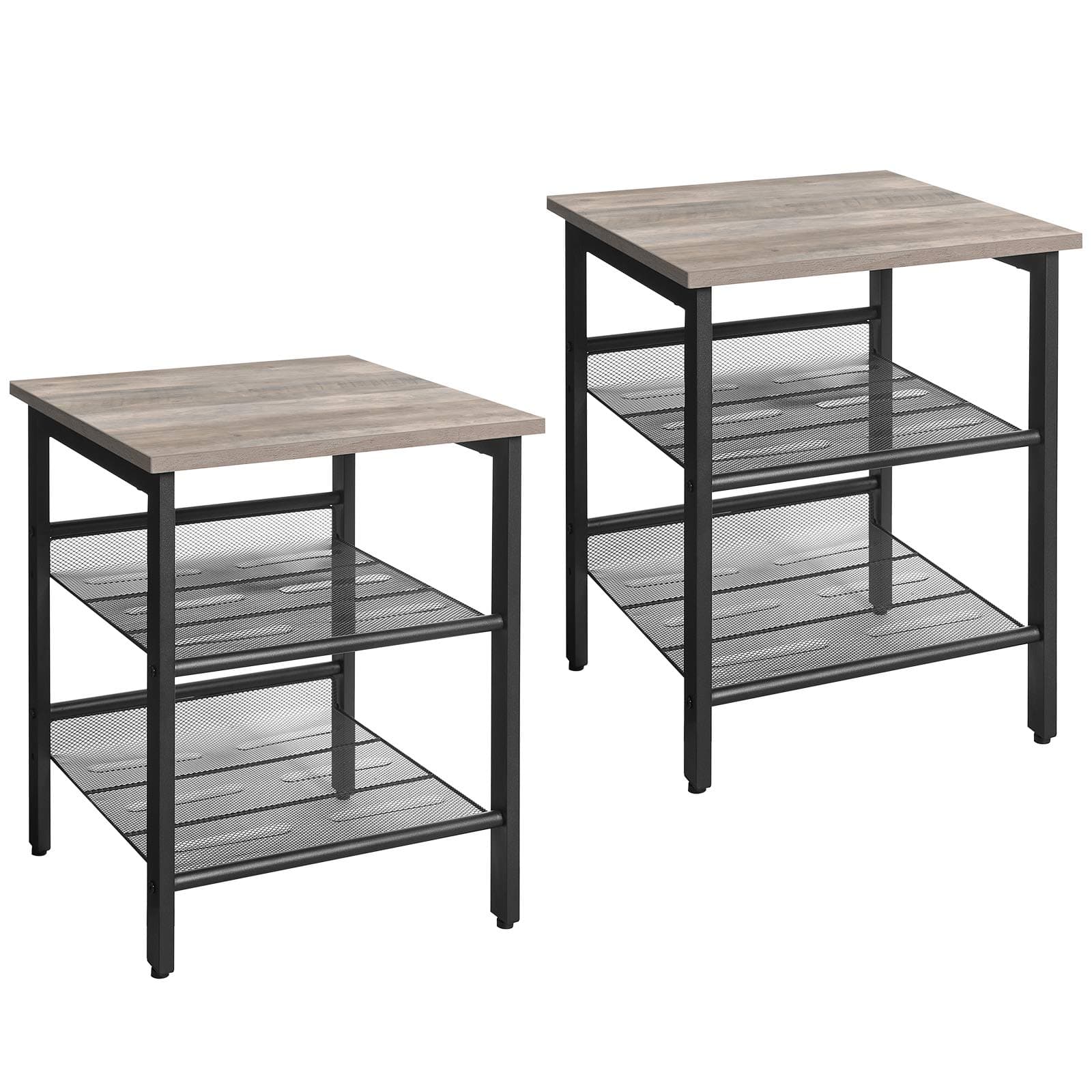 VASAGLE 2er-Set Beistelltische im Industrie-Design Greige-schwarz LET024B02