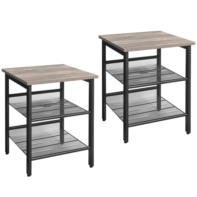 VASAGLE 2er-Set Beistelltische im Industrie-Design Greige-schwarz LET024B02