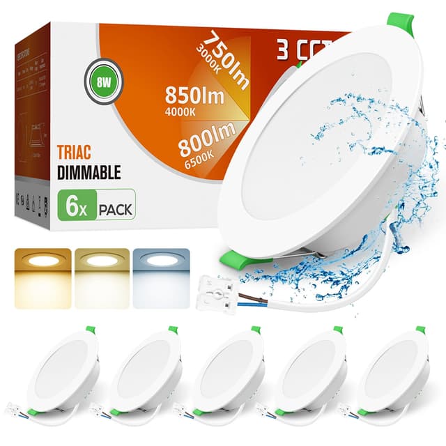 ALUSSO LED Einbaustrahler 230V Dimmbar LED Spots 8W 850LM Flache Deckenspots 3CCT 3000K Warmweiß 4000K Neutralweiß 6500K Kaltweiß IP44 Einbauleuchten 6er Set