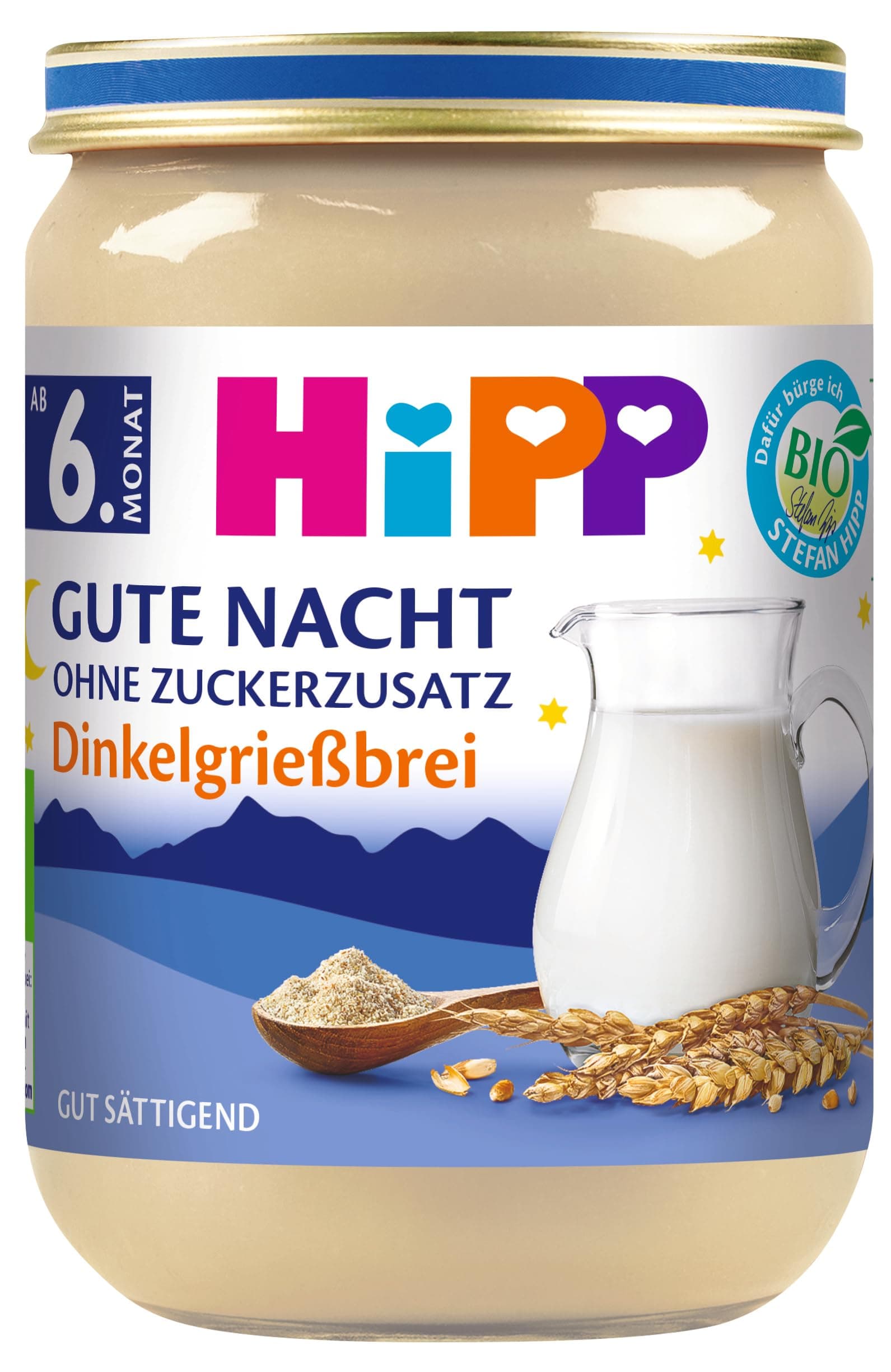 🌙👶 HiPP Bio Gute Nacht Dinkelgrießbrei (6 x 190g) 🍼